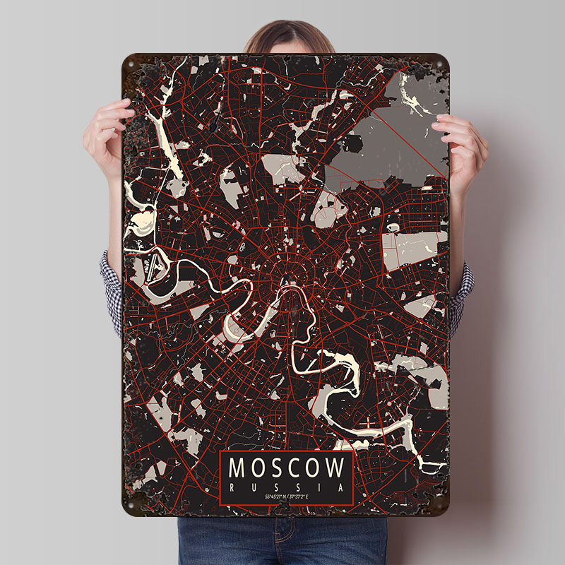 Custom Map Poster - Moscow City Map Vector Metal Poster