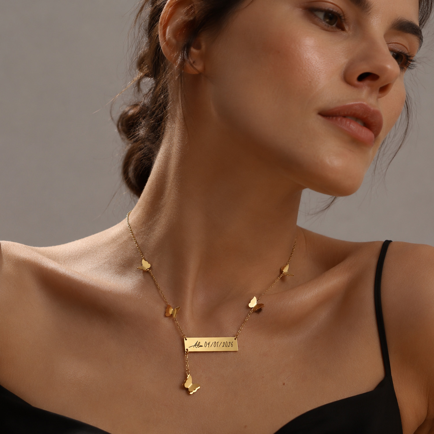 Personalized Butterfly Bar Nam - Handwriting Necklace Bar 评论和价格