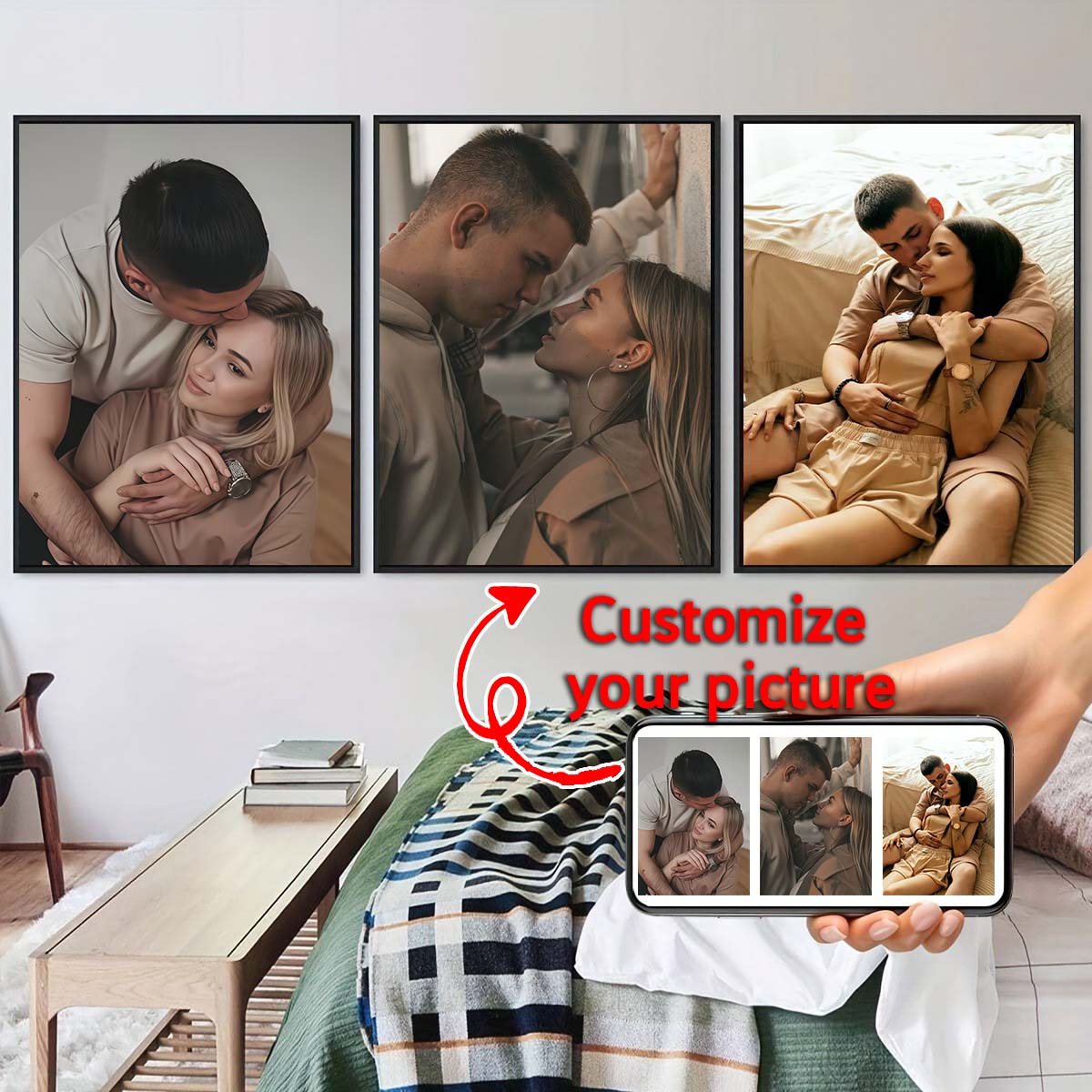 Triptych - 2D custom photo woo - Engraved Wood Frame 评论和价格
