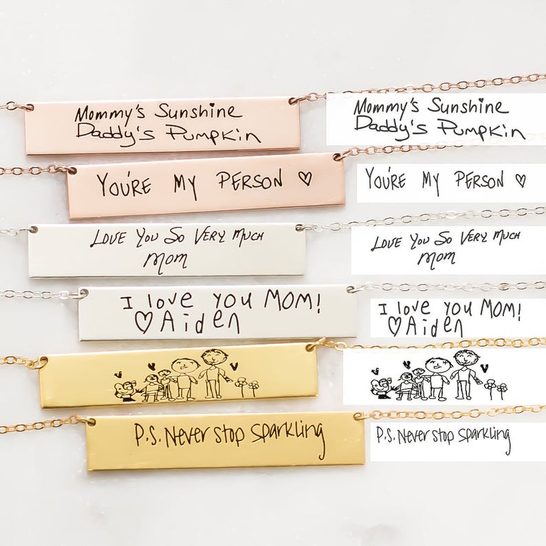 Personalized Custom Actual Han - Handwriting Necklace Bar 评论和价格