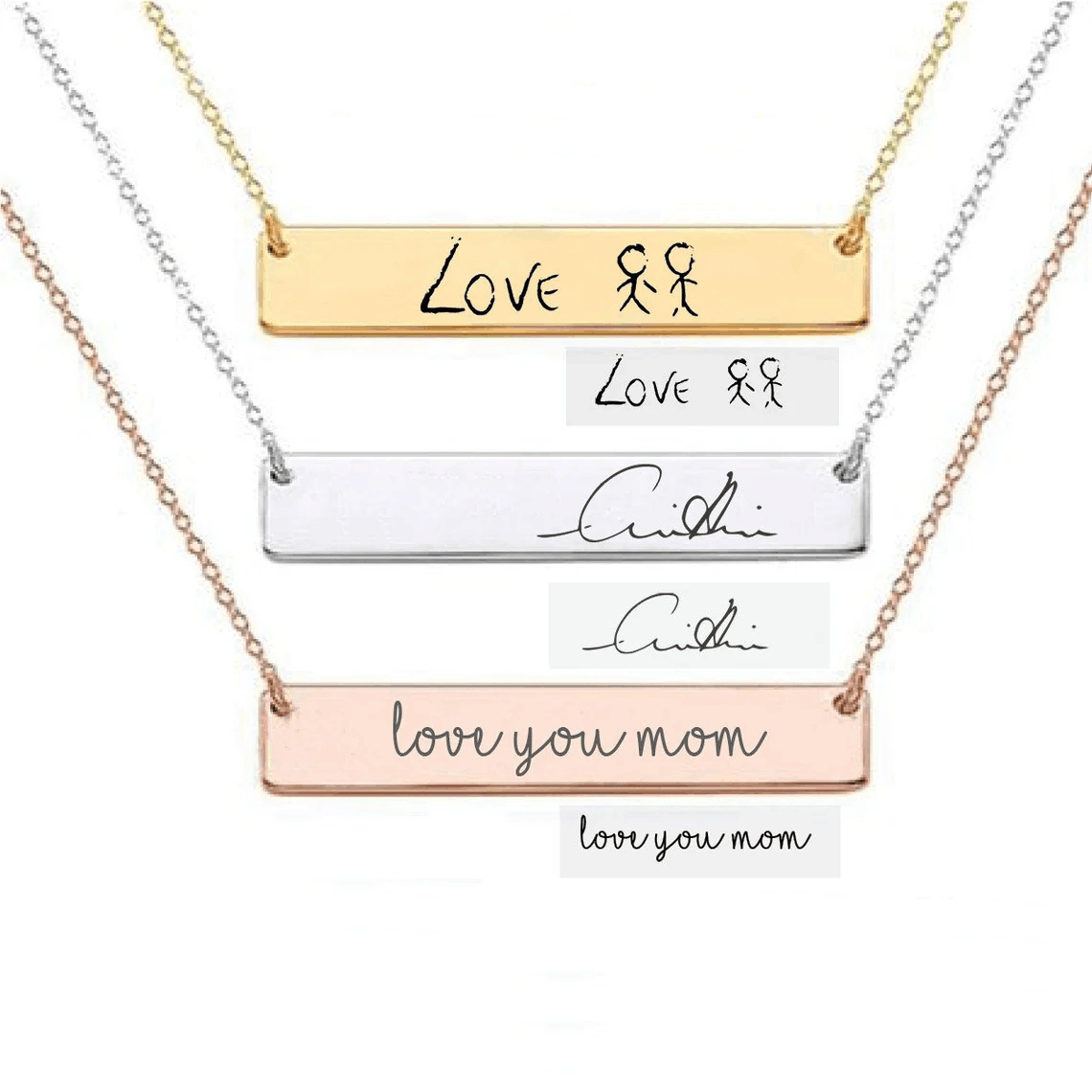 Actual Handwriting Bar Necklac - Handwriting Necklace Bar 评论和价格