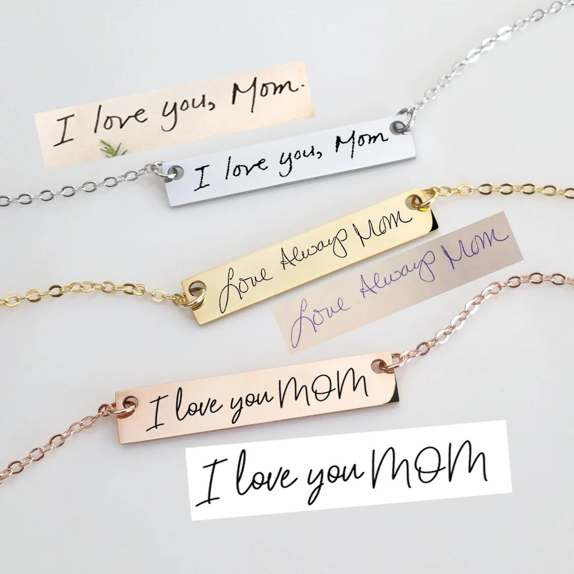 Actual Handwriting Bar Necklac - Handwriting Necklace Bar 评论和价格