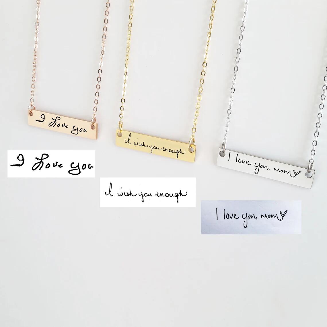 Actual Handwriting Bar Necklac - Handwriting Necklace Bar 评论和价格
