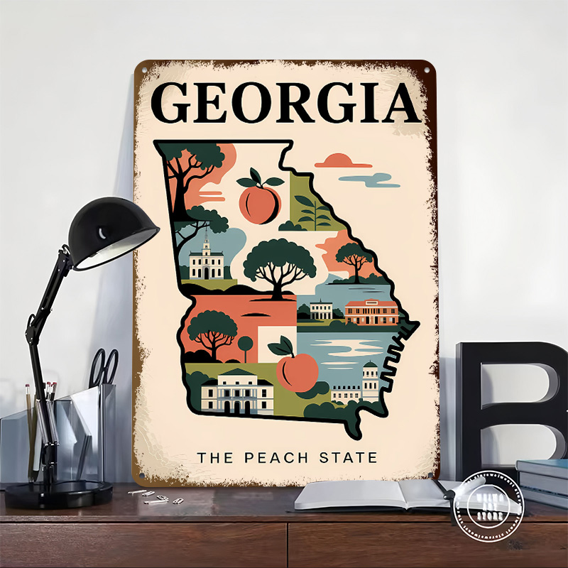 Georgia: The Peach State Illus - Custom Map Poster 评论和价格
